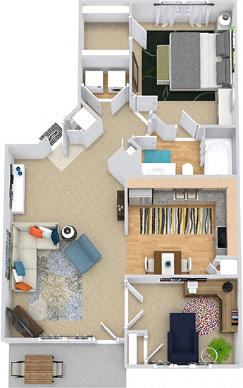 Floor plan for 1 bed, 1 bath, 823 sqft